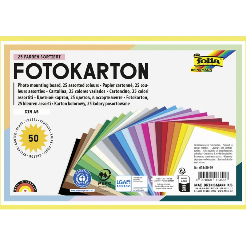 folia fotokarton A5, 300 g/m², 25 kleuren gesorteerd, 50 vel